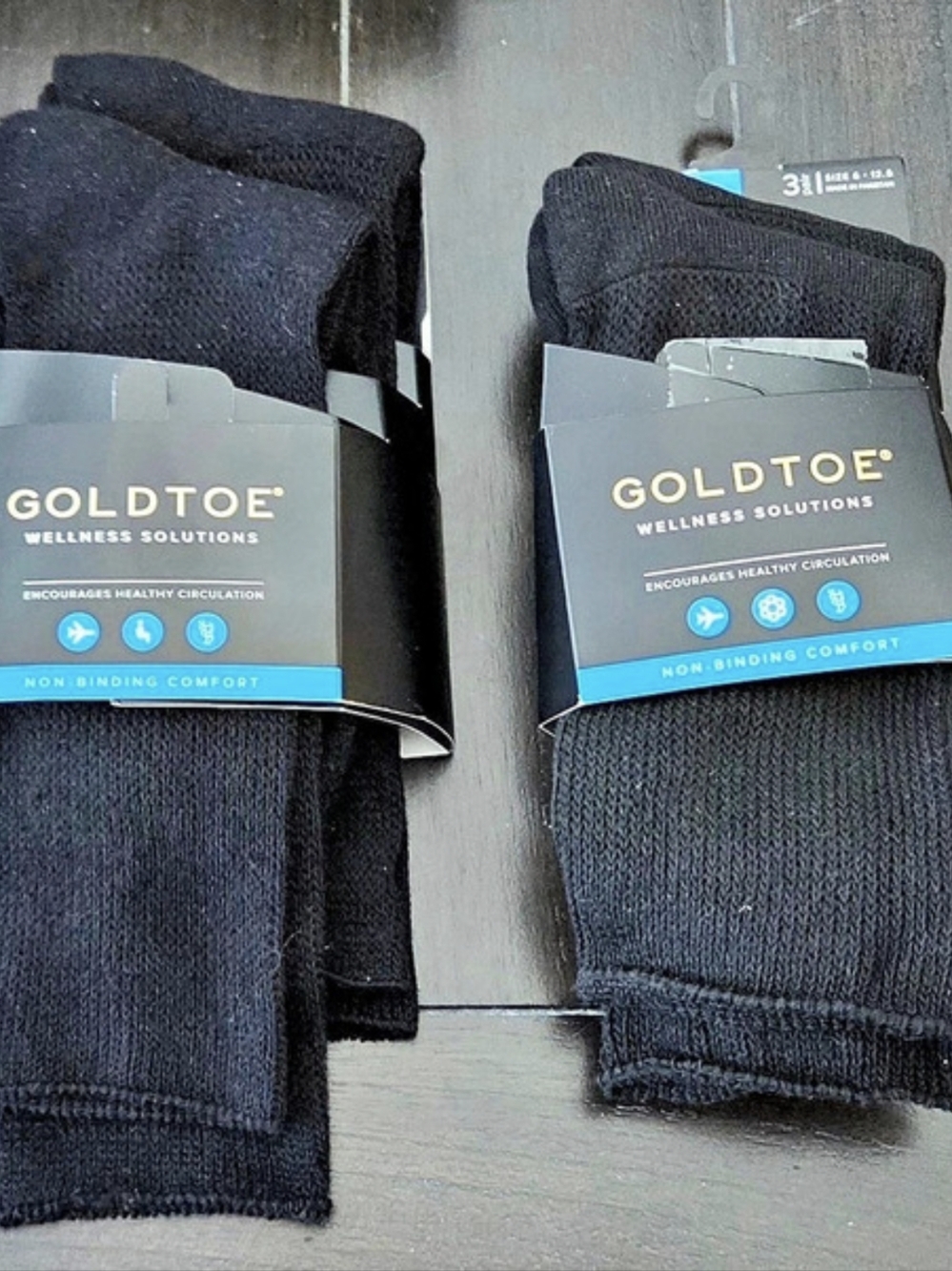 GOLDTOE Non Binding Black Crew Socks Sz 6-12.5 - Lot 4 Pairs (New/2 Missing)